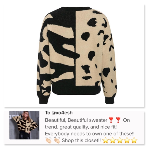 Animal Print Oversized Pullover Beige & Black - Picture 7 of 8